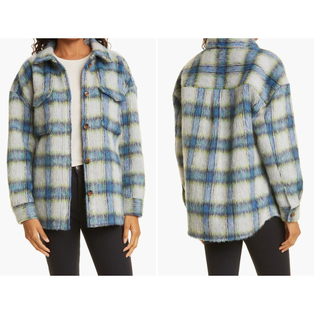 RAILS Turner Plaid Oversize Shirt Jacket‎ Cobalt Lime Smoke M NWT